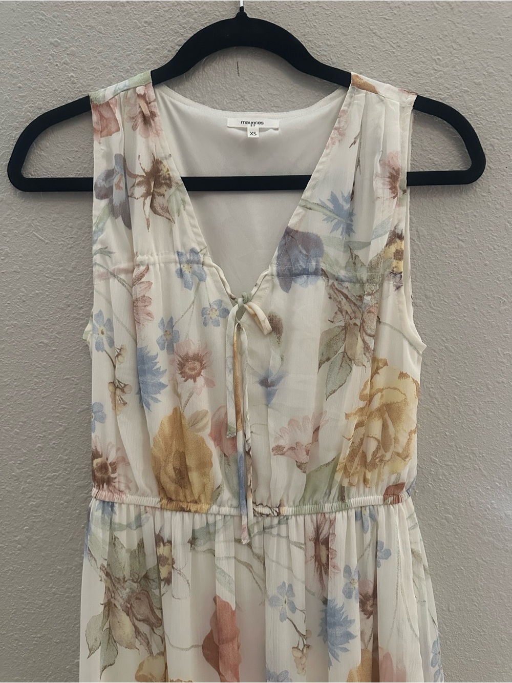 Cream Floral Tie-Front Dress